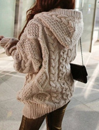Knitted Hooded Cardigan Sweater Winter Autumn