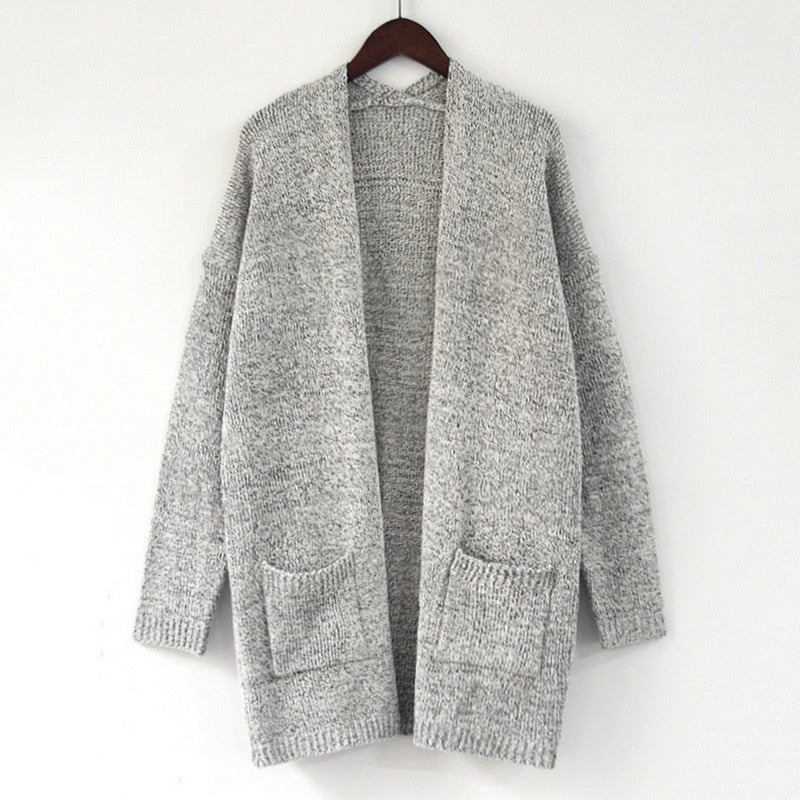 Cotton Solid Cardigan Long Sleeve Knitted