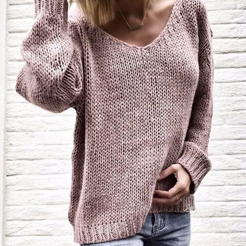 V Neck Solid Women Sweaters