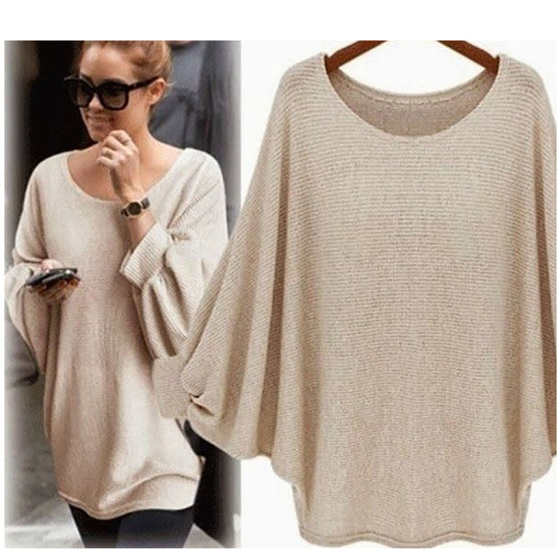 Casual Sweater Knitted Batwing